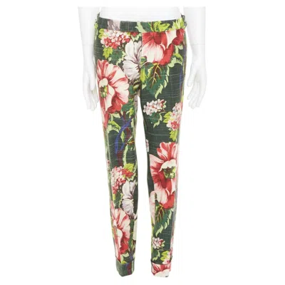 Pre-owned Tom Ford Green Pink Cotton Silk Floral Print Slim Tailored Trousers It48 M