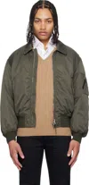Tom Ford Green Satin Nylon Flight Bomber Jacket In Multi