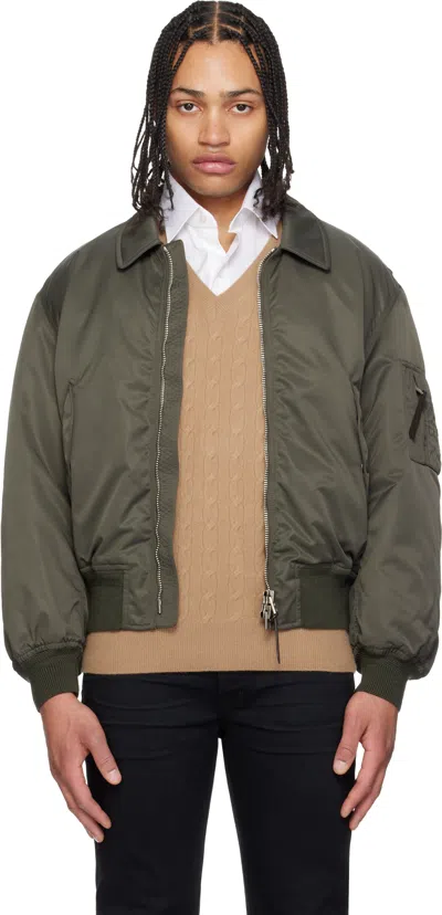 Tom Ford Green Satin Nylon Flight Bomber Jacket In Multi