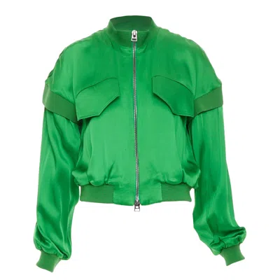 Pre-owned Tom Ford Green Satin Panel Bomber Jacket