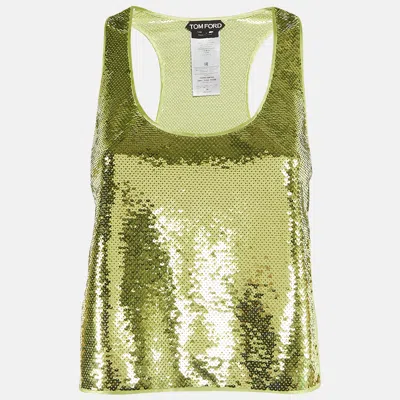 Pre-owned Tom Ford Green Sequin Slit Detail Tank Top Xs