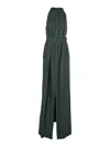 Tom Ford Green Sleeveless Long Dress With Halterneck And Front Belt In Viscose Blend Woman In Green