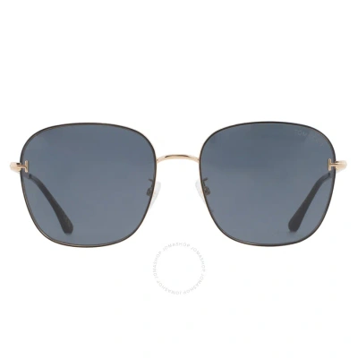 Tom Ford Grey Blue Square Unisex Sunglasses Ft0888-k 01a 59 In Blue / Gold / Grey