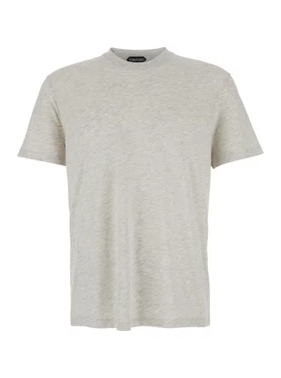Tom Ford Grey Crewneck T-shirt In Cotton Blend Woman In Neutral
