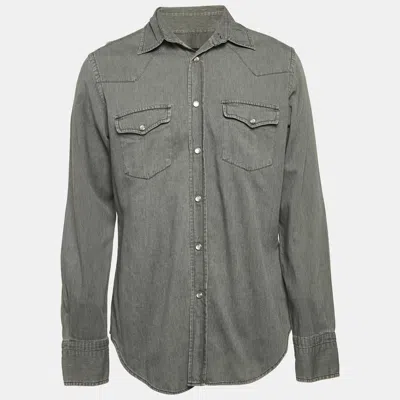 Pre-owned Tom Ford Grey Denim Button Front Full Sleeve Shirt L
