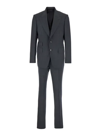 Tom Ford Grey Double-breasted Suit With Peak Revers In Wool Man