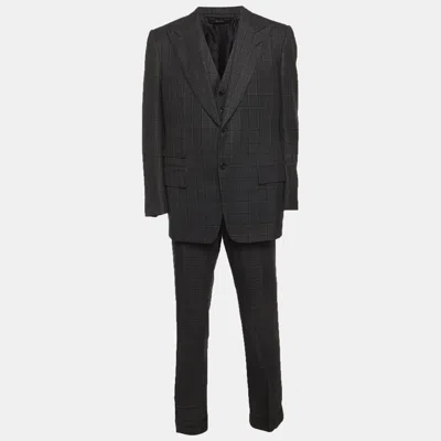 Pre-owned Tom Ford Grey Houndstooth Checked Wool Blend 3pc Pants Suit Xxl In Gray