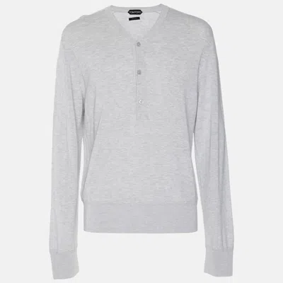 Pre-owned Tom Ford Grey Jersey Full Sleeve Henley T-shirt L In Gray