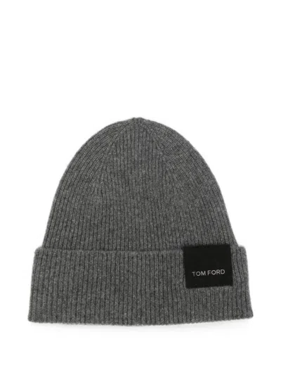 Tom Ford Grey Logo Beanie Cap