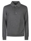 Tom Ford Grey Long-sleeved Polo Shirt With Classic Collar And Refined Trim In Black
