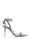 Tom Ford Metallic Sandals With High Stiletto Heel And Padlock Detail On The Ankle In Leather Woman In Gray