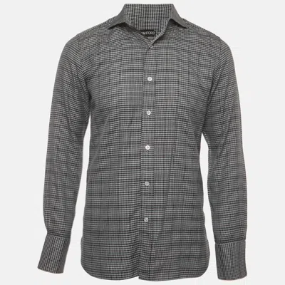 Pre-owned Tom Ford Grey Micro Houndstooth Checked Cotton Shirt M In Gray