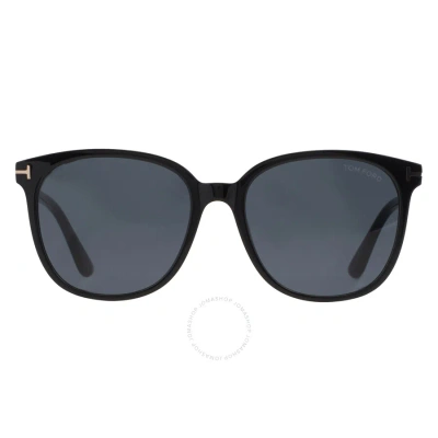Tom Ford Grey Oval Unisex Sunglasses Ft0972-k 01a 56 In Black / Grey