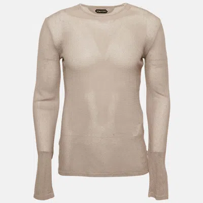 Pre-owned Tom Ford Grey Patterned Cotton Knit Crew Neck Long Sleeve T-shirt M In Gray