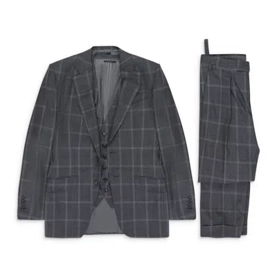 Tom Ford Grey Plaid Three Piece Suit In Gray