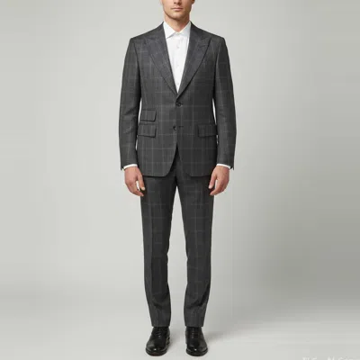 Pre-owned Tom Ford Grey Plaid Wool Blend Tailored Suit Xl In Gray