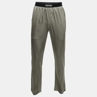 Pre-owned Tom Ford Grey Satin And Velvet Trimmed Trousers M In Gray