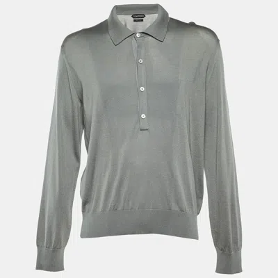 Pre-owned Tom Ford Grey Silk Knit Long Sleeve Polo Jumper 3xl In Gray