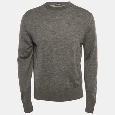 Pre-owned Tom Ford Grey Wool Knit Crewneck Sweater L In Gray