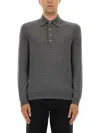 Tom Ford Grey Long-sleeved Polo Shirt With Classic Collar And Refined Trim In Gray