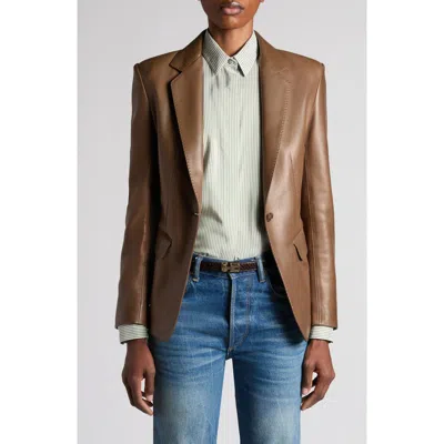 Tom Ford Guanteria Single Breasted Leather Blazer In Brown