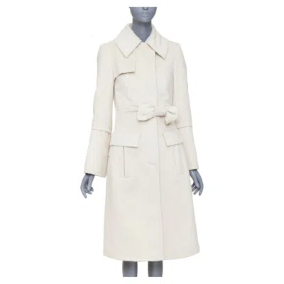 Pre-owned Tom Ford Gucci 2004  Ivory Alpaca Wool Bow Front Trench Inspired Winter Coat It38 In White