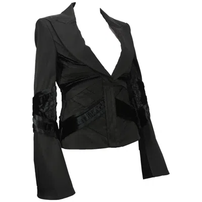 Pre-owned Tom Ford Gucci By  2004 Collection Black Silk Taffeta Velvet Jacket Size S - Us 4