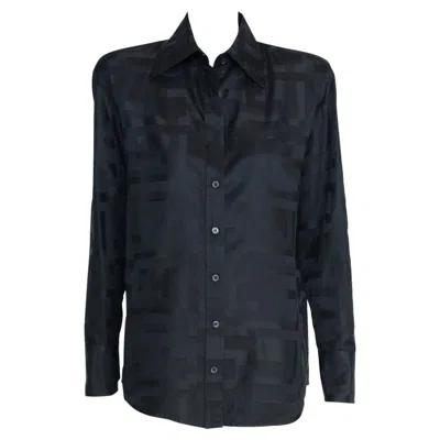 Pre-owned Tom Ford Gucci By  Squares Gg Logo Silk-jacquard Shirt, Spring-summer 1998 In Black