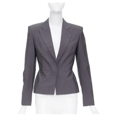 Pre-owned Tom Ford Gucci  2004 Runway Monogram Lined Silk Wool Single Button Blazer It38 Xs In Gray