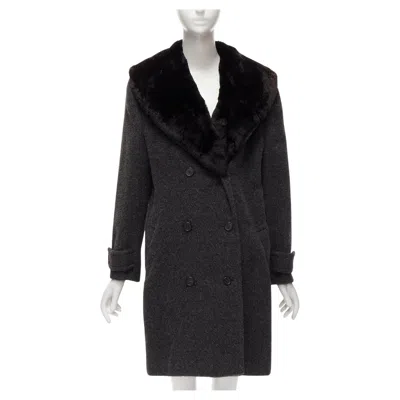 Pre-owned Tom Ford Gucci  Vintage Grey Alpaca Fur Collar Double Brested Winter Coat It42 M In Gray