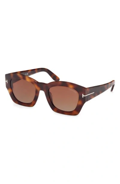 Tom Ford Guilliana 52mm Gradient Geometric Sunglasses In Shiny Havana/grad Brown Blue