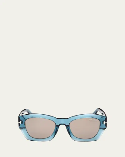Tom Ford Guilliana Acetate Geometric Sunglasses In Shiny Transparent Aqua Roviex Mirror Lenses