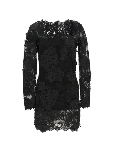 Tom Ford Guipure-lace Long-sleeve Mini Dress In Black