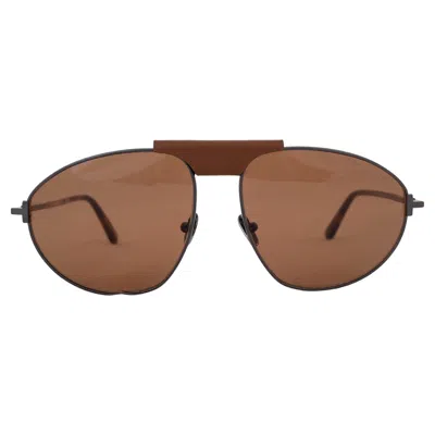 Pre-owned Tom Ford Gunmetal & Brown Ken Aviator Sunglasses Tf1095 In Gray