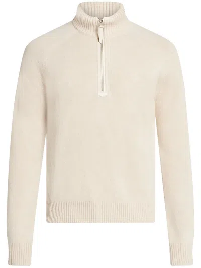 Tom Ford Half-zip Knitted Jumper In Nude