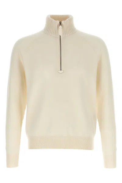 Tom Ford Half Zip Sweater In White