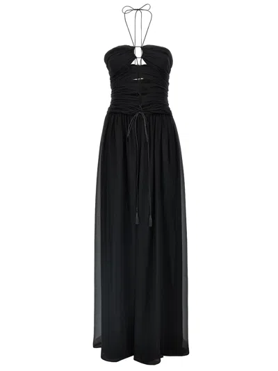 Tom Ford Halter Neck Draped Silk Dress In Black