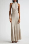 Tom Ford Taupe Halterneck Knit Evening Maxi Dress In Ig021 Grey Snow