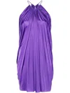Tom Ford Gathered Halterneck Jersey Minidress In Purple