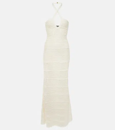 Tom Ford Halterneck Crochet Maxi Dress In White