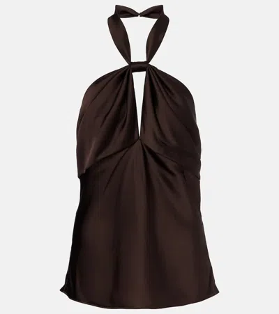 Tom Ford Cutout Satin-crepe Halterneck Top In Brown