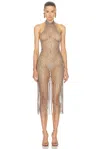Tom Ford Fringed Crystal-embellished Cord Halterneck Mini Dress In Soft Beige