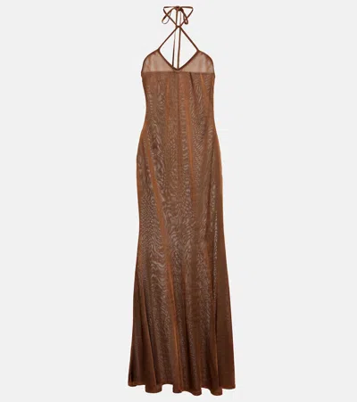 Tom Ford Halterneck Jersey Maxi Dress In Metallic