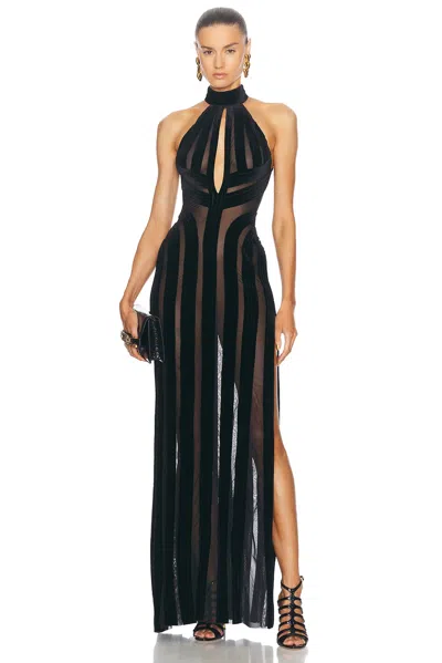 Tom Ford Stretch Tulle And Velvet Halterneck Evening Dress In Black