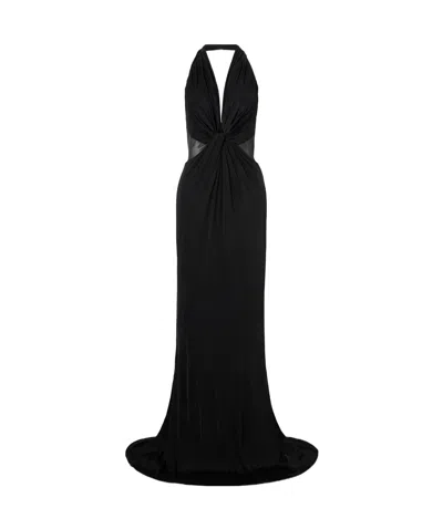 Tom Ford Halterneck Sheer Maxi Dress In Black