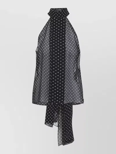 Tom Ford Black Sleeveless Top With Halterneck And All-over Polka Dot Motif In Silk Woman
