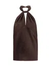 Tom Ford Cutout Satin-crepe Halterneck Top In Brown
