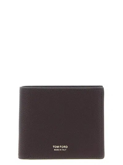 Tom Ford Hammered Calfskin Leather Bifold Wallet In Brown