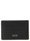 Tom Ford Black Card Holder With Embossed Lgoo Lettering On The Front And Money Clip In Grained Leather Man In Black
