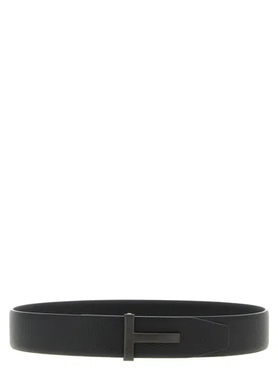 Tom Ford Hammered Leather Belt In Black